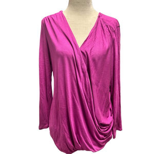 BANANA REPUBLIC Cotton Modal Draped Magenta Surplice Top L